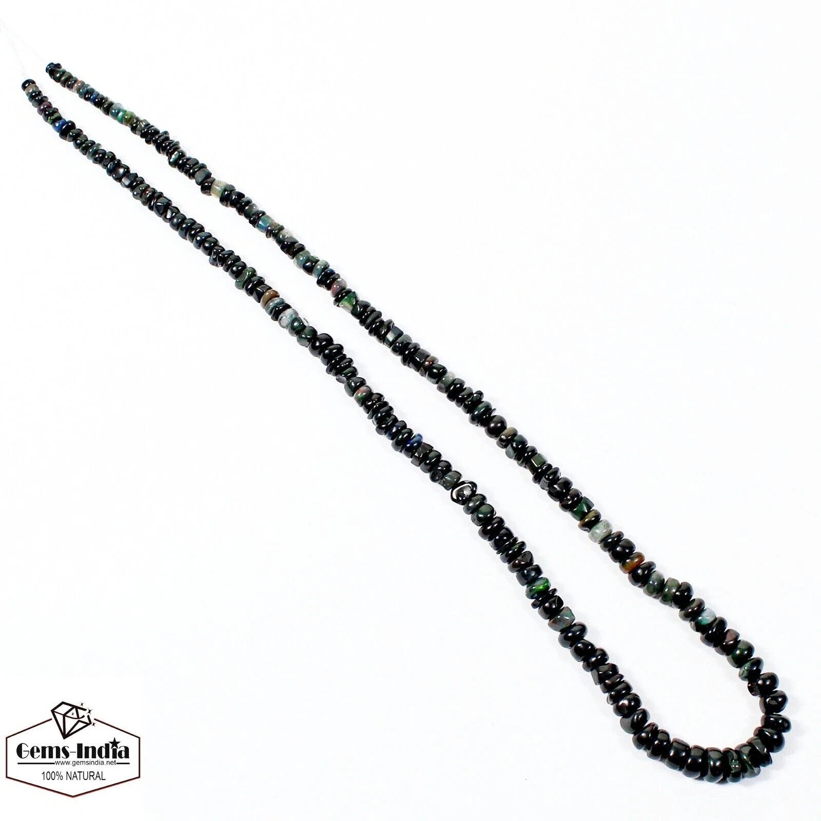 42.80 Cts Natural Ethiopian Welo Fire Black Opal Round Cab Gems Bead Strand 16"