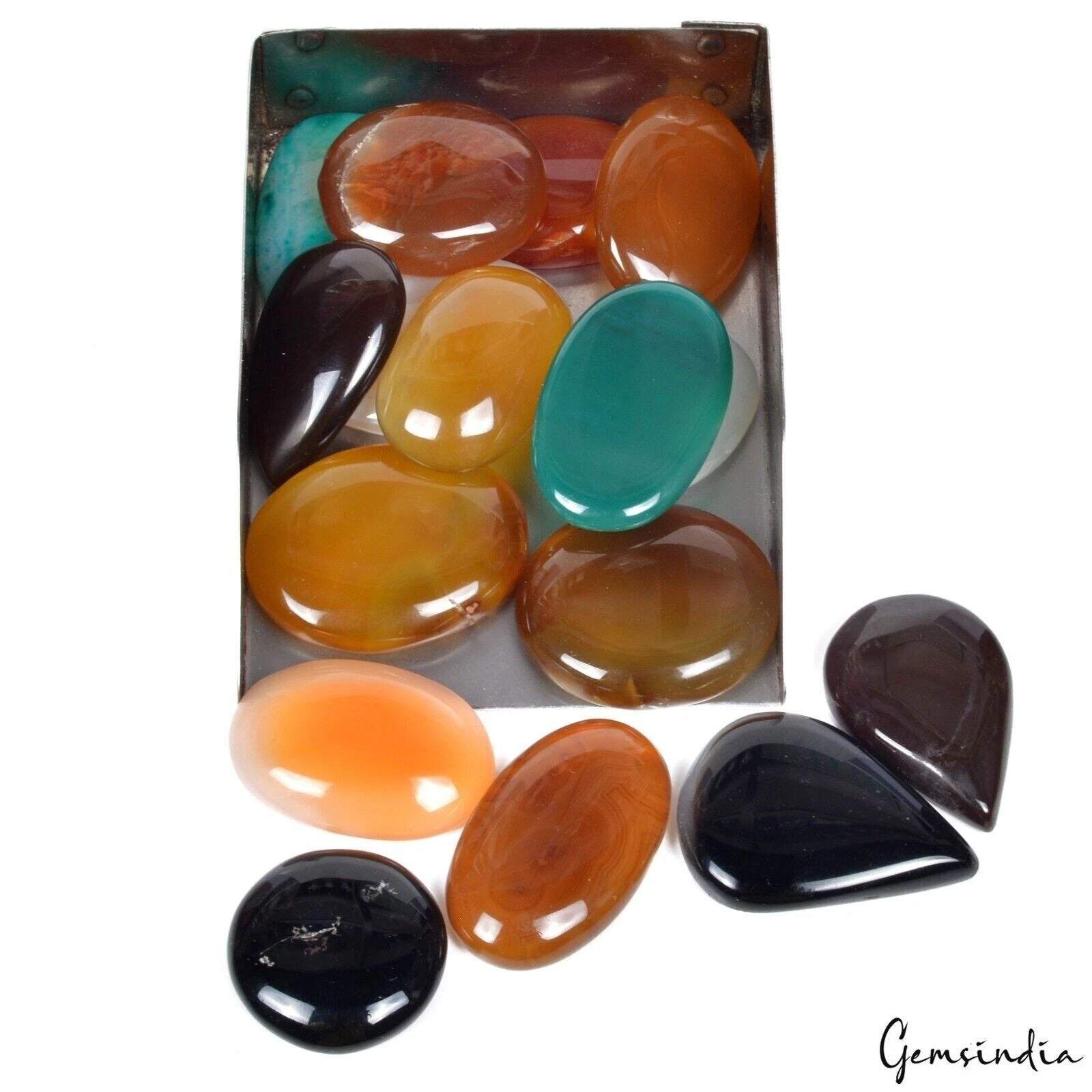 880 Cts/16 Pcs Natural Untreated Multi Color Onyx Mixed Cab Loose Gems Wholesale