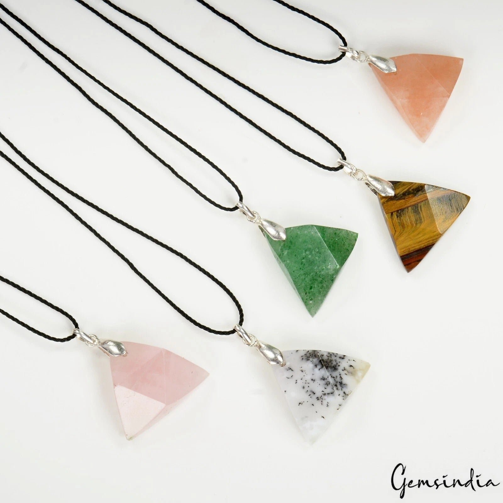 5Pc Natural Multi Gems Reversible Crystal Healing Trillion Shape Pendant Jewelry