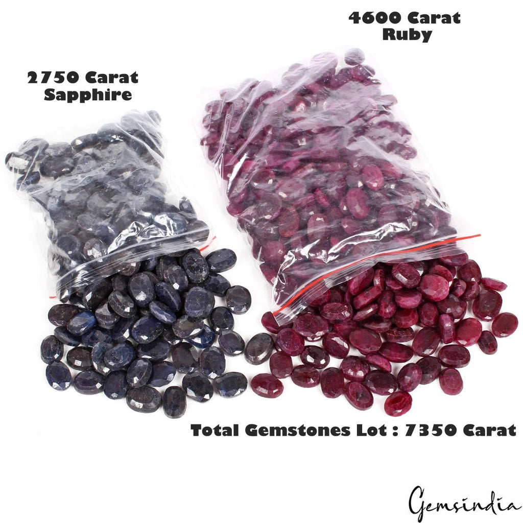 7350 Cts/400Pcs Natural Red Ruby Blue Sapphire Oval Cut Loose Gems Wholesale Lot