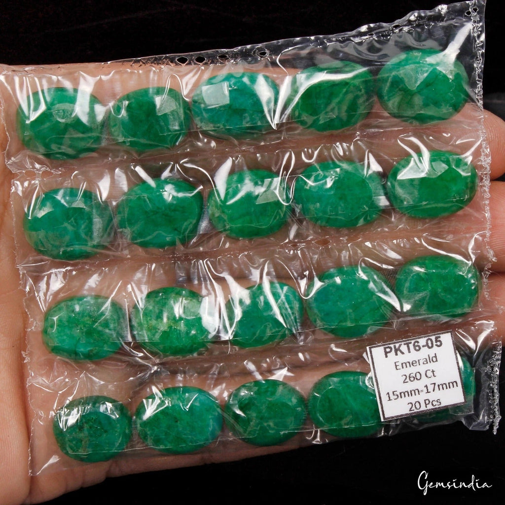Certified 260 Cts/20 Pcs Natural Brazilian Green Emerald Oval Cut Loose Gems Lot