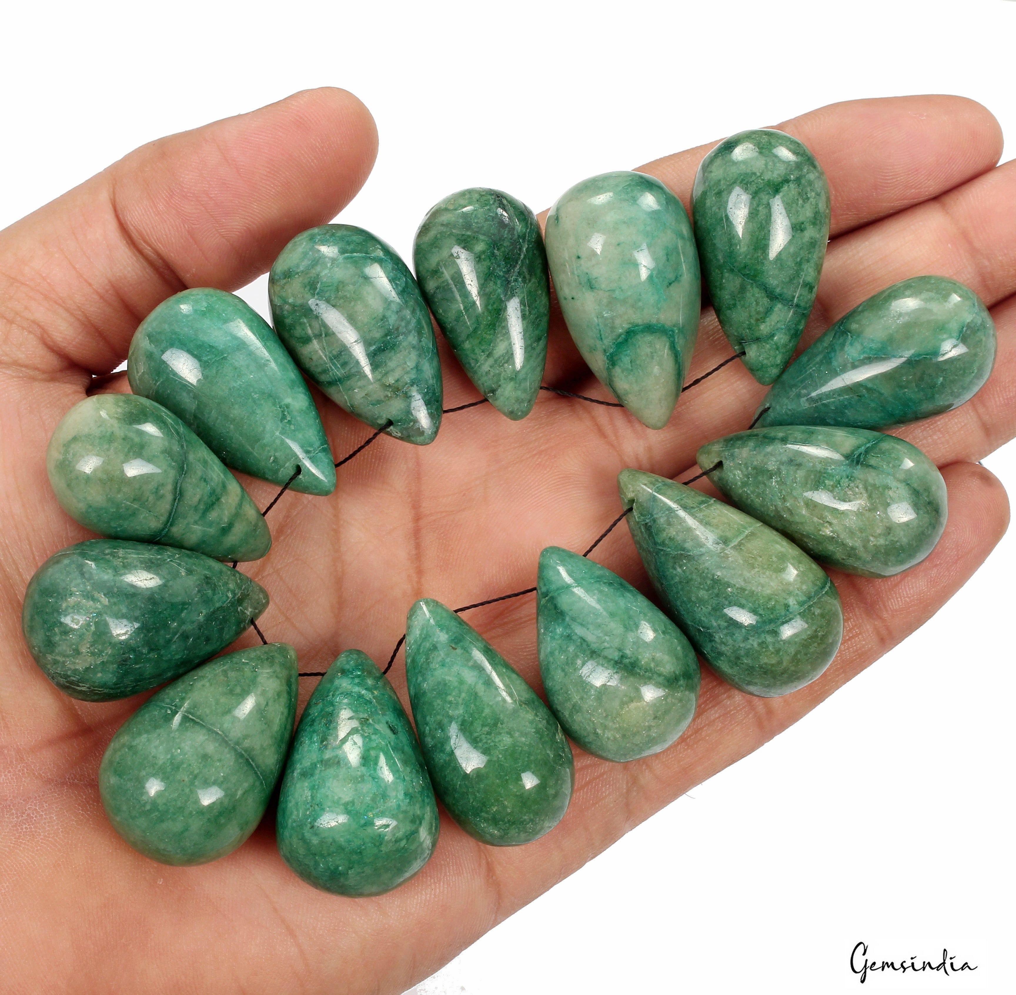 1000 Ct/14 Pcs Natural Emerald Gem Pear Drop Cabochon Drilled Beads/Briolettes