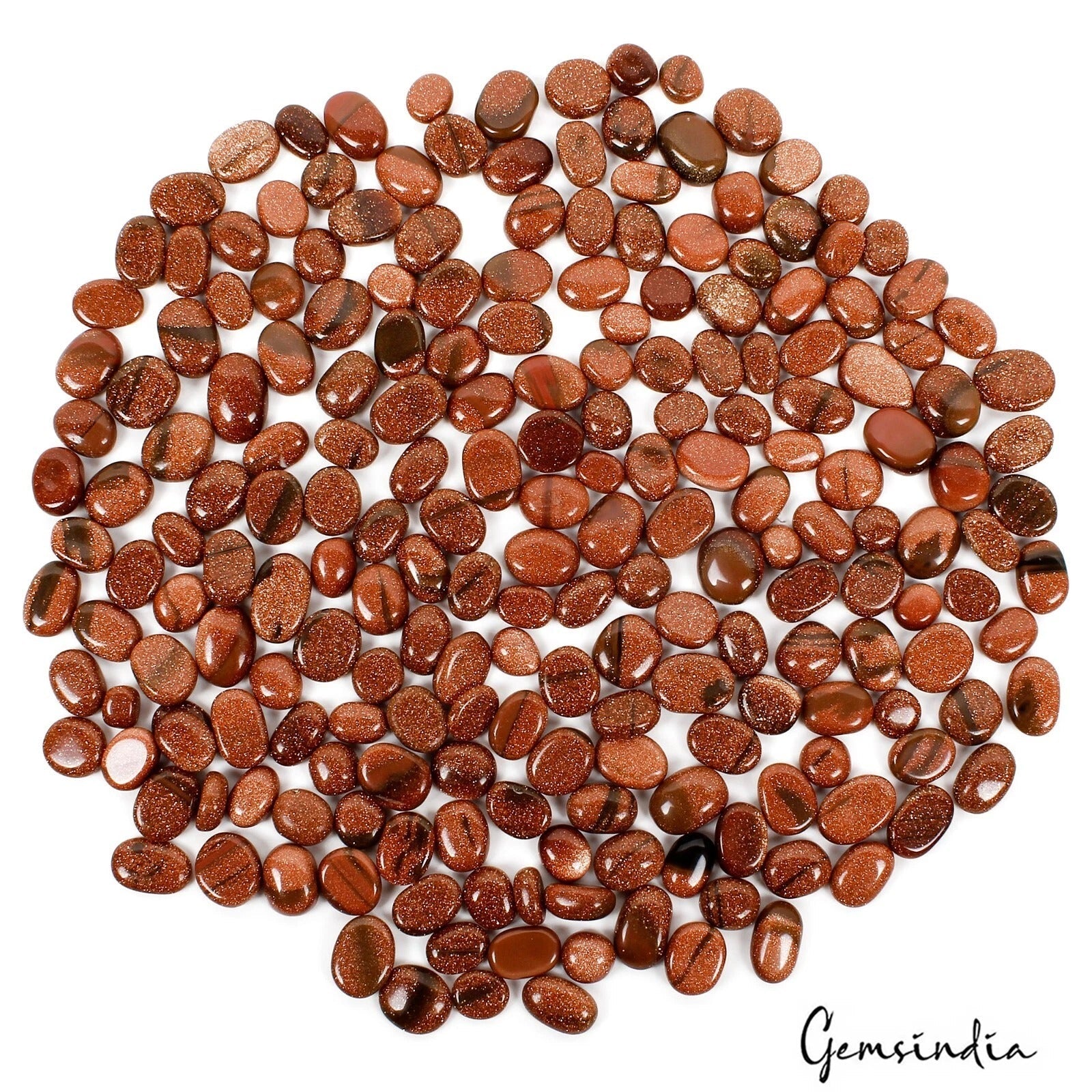 1000 Cts/210 Pcs Natural Untreated Brown Glittering Sunstone Oval Cab Gems Lot