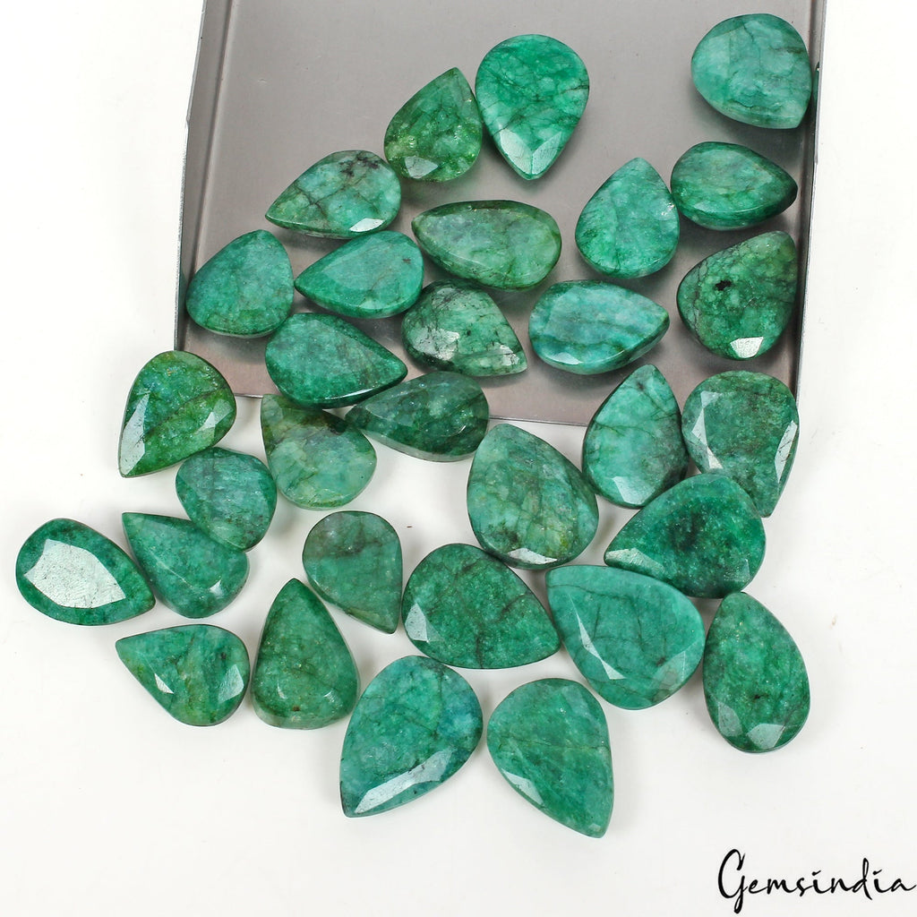 460 Ct/31 Pcs Natural Brazilian Green Emerald Loose 17-22mm Pear Cut Gemstones