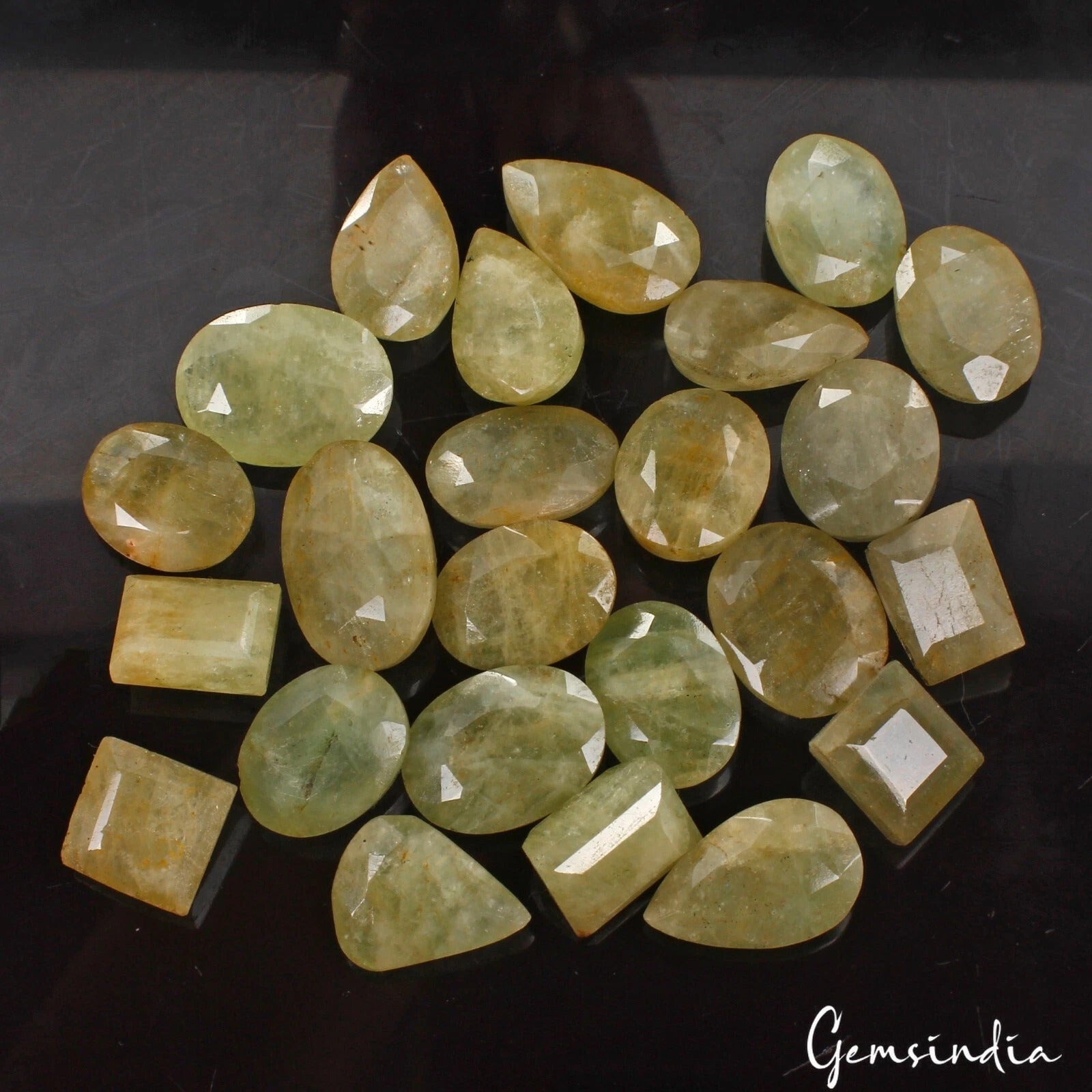 440 Cts/24 Pcs Natural Untreated Green Beryl Aquamarine Mixed Cut Loose Gems Lot
