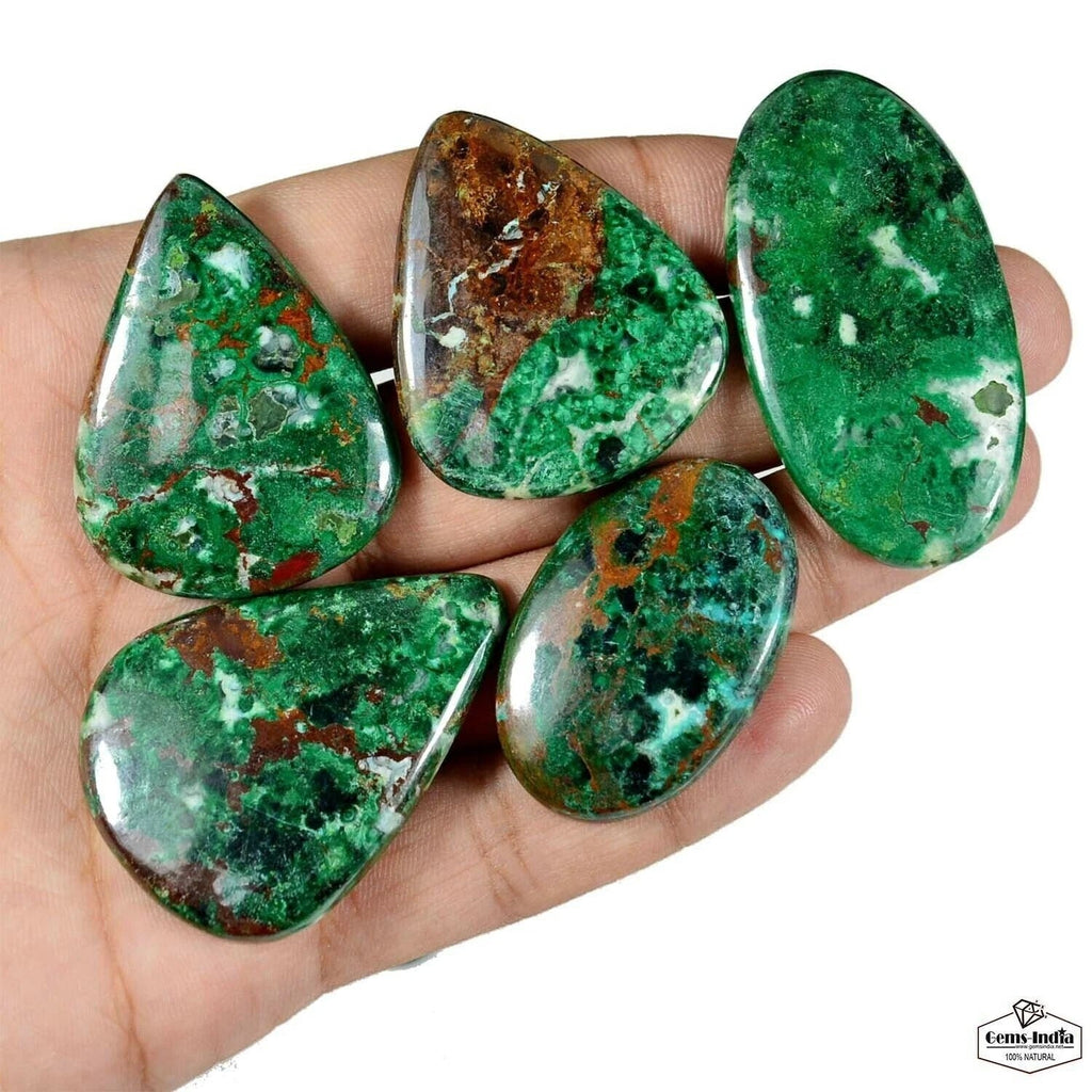 520 Cts/8 Pcs Natural Untreated Green Chrysocolla Mixed Cab Loose Gems Wholesale