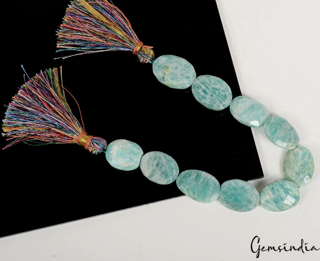 162.90 Ct/10 Pcs Natural Untreated Blue Amazonite Gems Oval Drill Bead Strand 8"