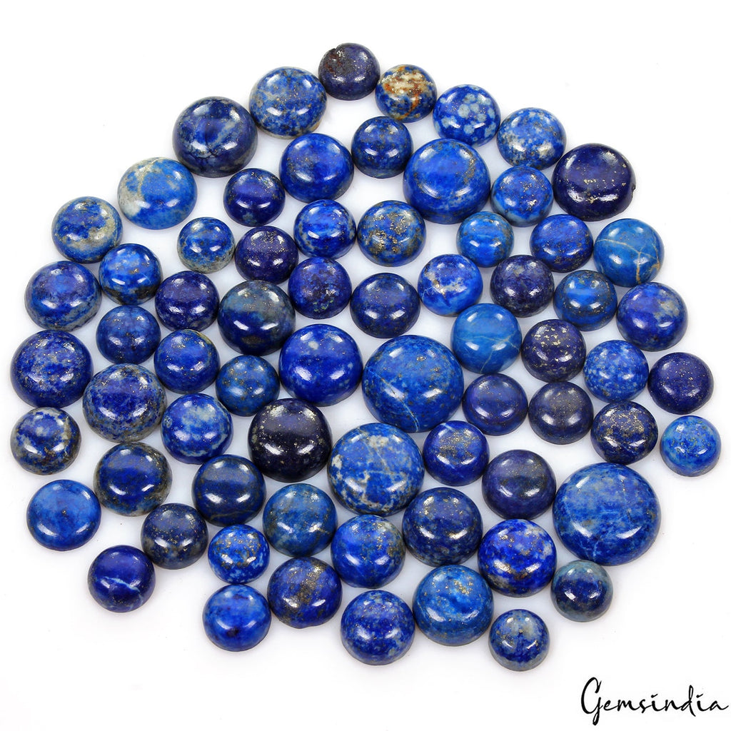 500 Cts/69 Pcs Natural Blue Lapis Lazuli Gold Pyrite Round Cab Loose Gems Lot