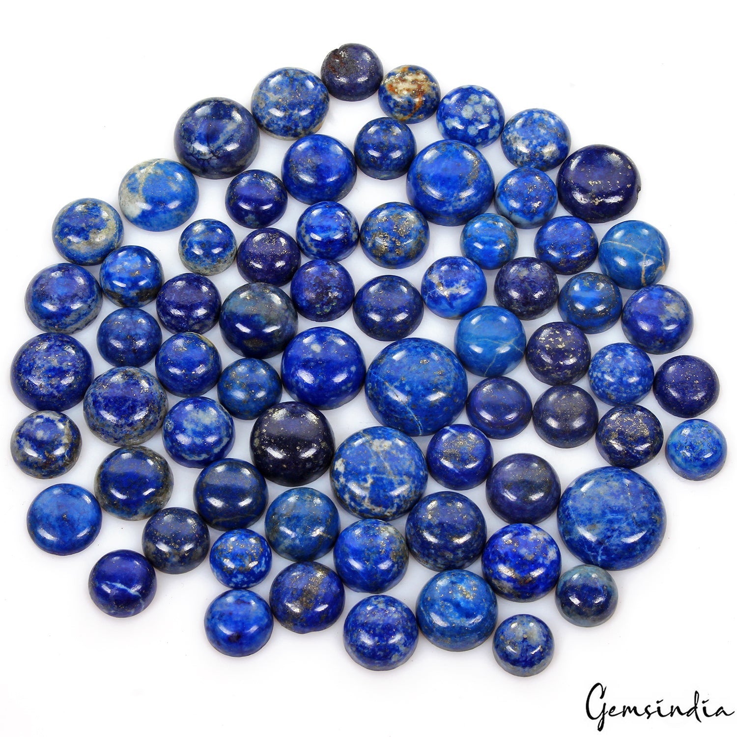 500 Cts/69 Pcs Natural Blue Lapis Lazuli Gold Pyrite Round Cab Loose Gems Lot