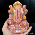 1.5 kilo Natural Pink Rose Quartz Gem Hand Carved Ganesha Gold Paint Statue 6 In