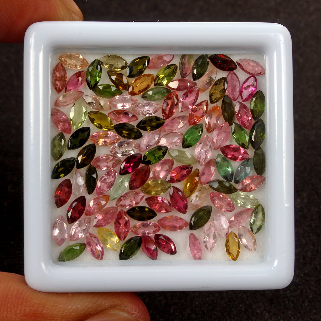 102 Pcs Natural Tourmaline 5x2.5mm Marquise Cut Multi Color Loose Gemstones Lot