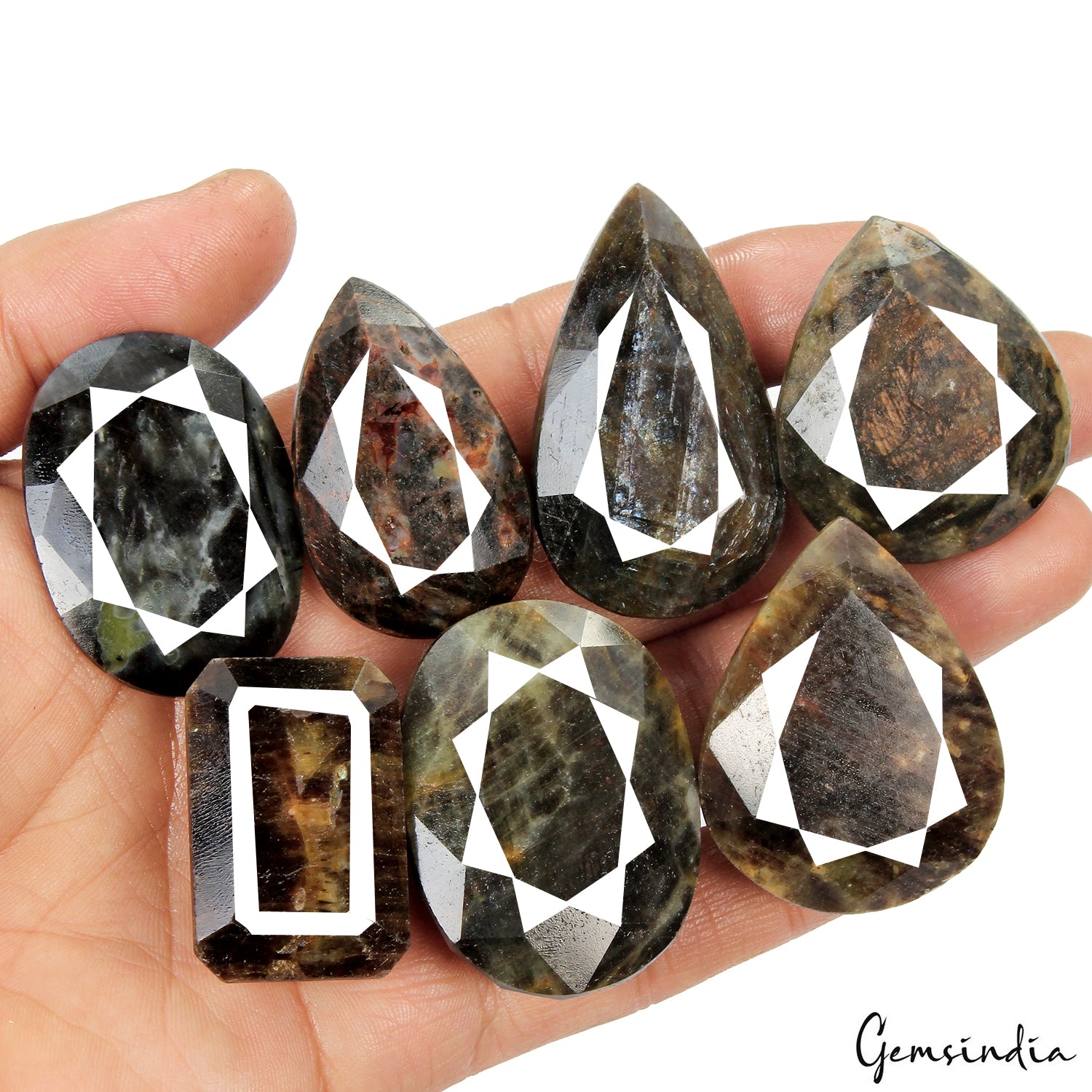 Sapphire Lot, Loose Gemstone, Oval, Octagon & Pear Cut, Black — 7 Pieces, 35mm to 49mm, 1400 Ct, Madagascar