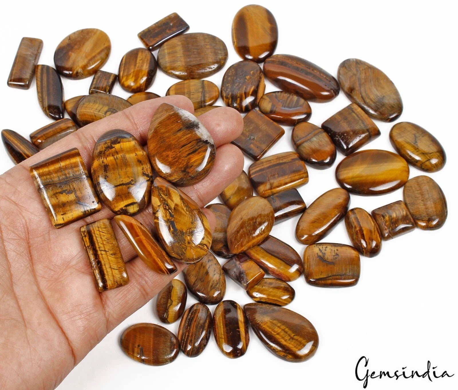 2000Cts/56 Pcs Natural Untreated Yellow Tiger Eye Mixed Cab Wholesale Loose Gems