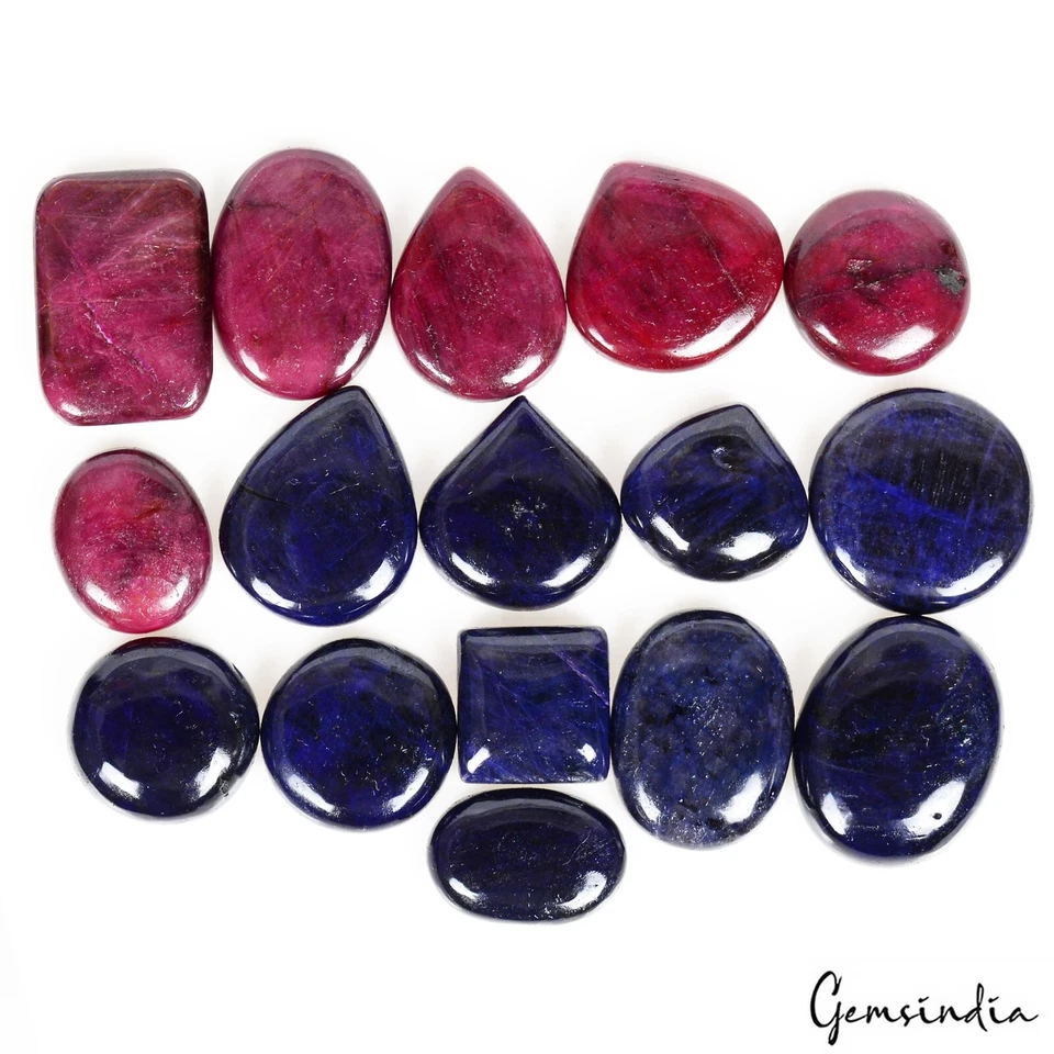 800 Ct Natural Red Ruby Blue Sapphire Oval Cab Loose Jewelry Gemstones ~16 Pcs