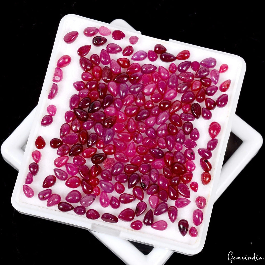 Certified 78.40 Cts/200 Pcs Natural Red Ruby Pear Cab Loose Gems Lot For Jewelry