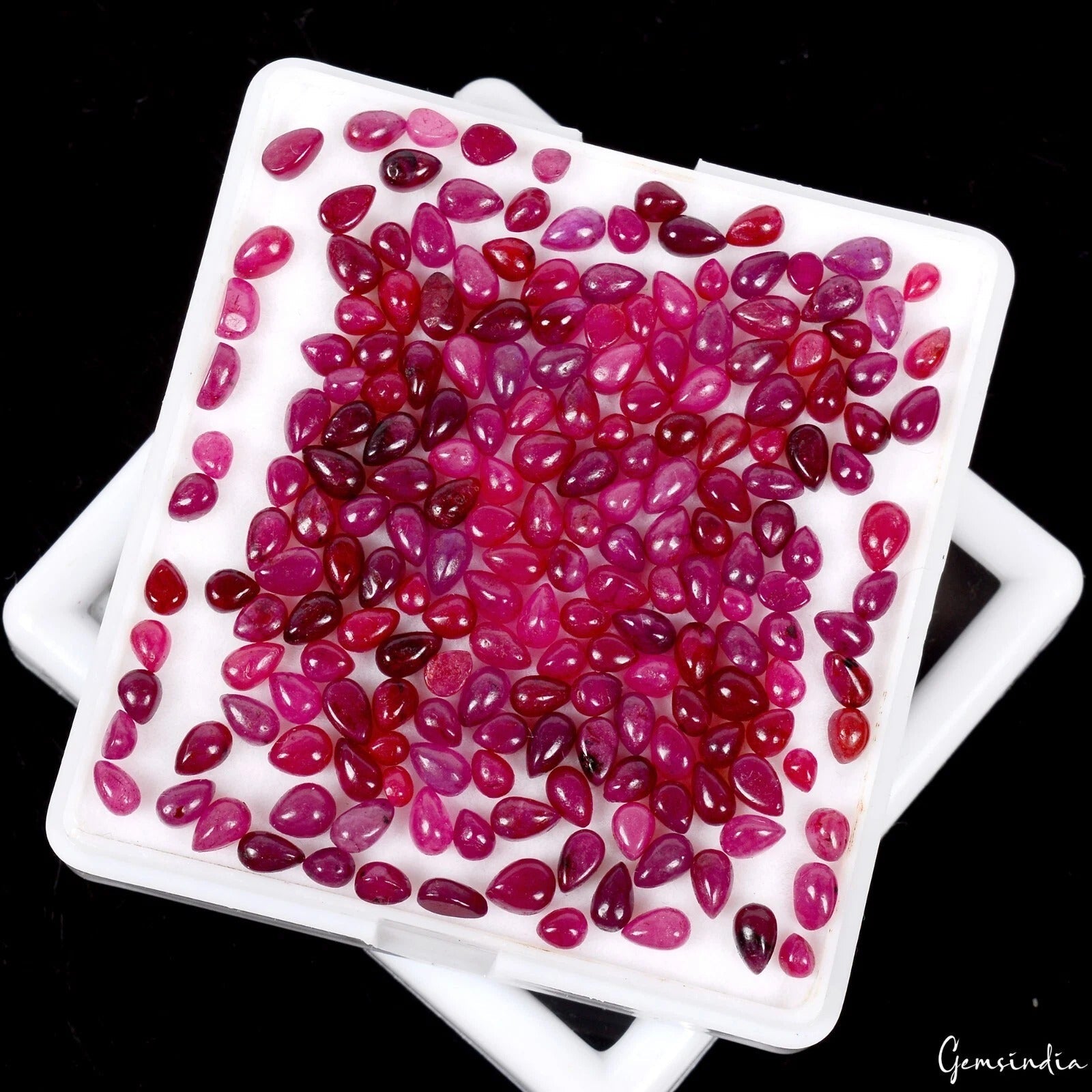 Certified 78.40 Cts/200 Pcs Natural Red Ruby Pear Cab Loose Gems Lot For Jewelry