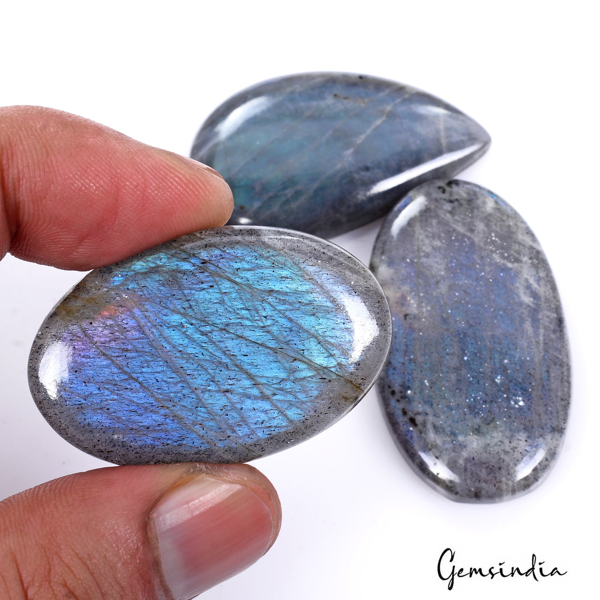 216.40 Ct Natural Labradorite Blue With Silver Shine Loose Gemstone Lot 3 Pcs