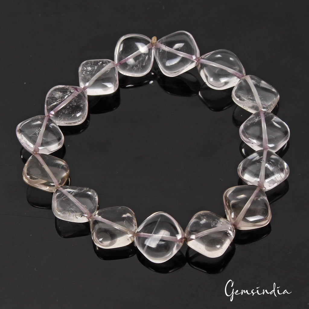 71.60 Ct Natural Untreated White Quartz Cushion Center Drilled Handmade Bracelet