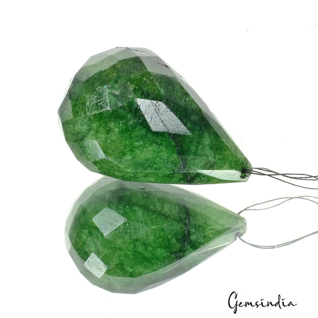 Emerald Briolette Drilled Loose Natural Gemstone 40x26mm Certified Pear 166.80Ct