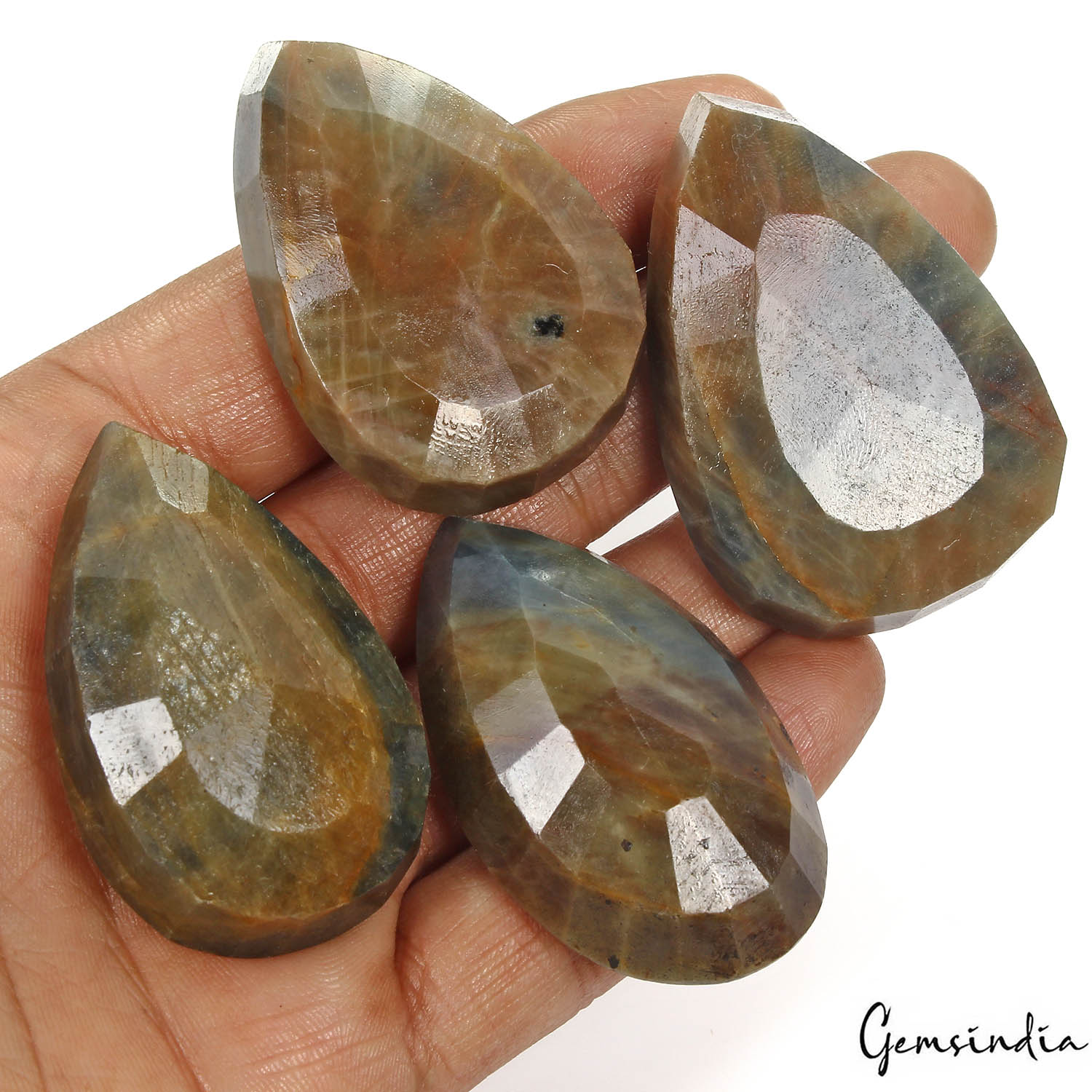 Certified 1180 Ct/3Pcs Natural Untreated Brown Blue Sapphire Peae Cut Loose Gems