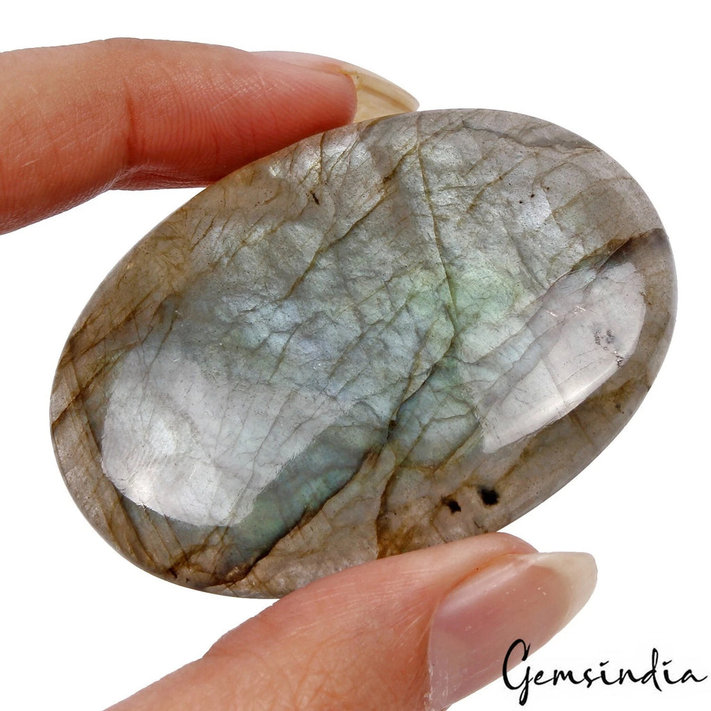 Labradorite Loose Gemstone, Untreated, Green — 56x42x6mm, 140.60 Ct