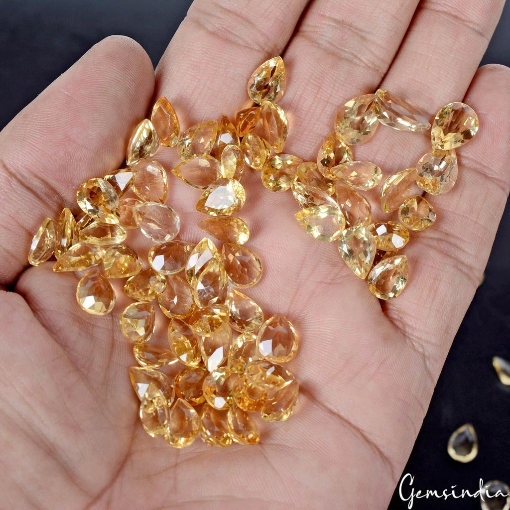 Pear Cut Natural Unheated Orange Citrine Brazil 74pcs 130.30 Ct 9-12mm Gemstones