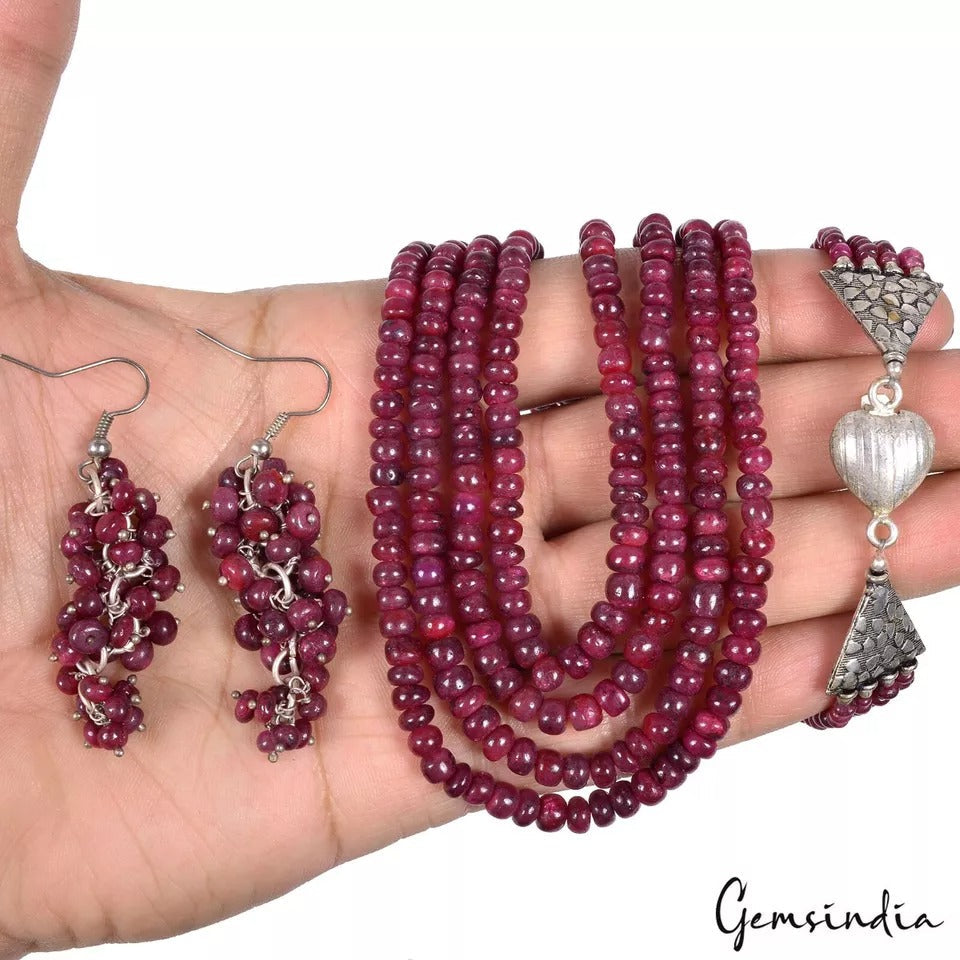 583+Ct Natural Ruby Handmade Multi Strand Women Gem Designer Jewelry Set