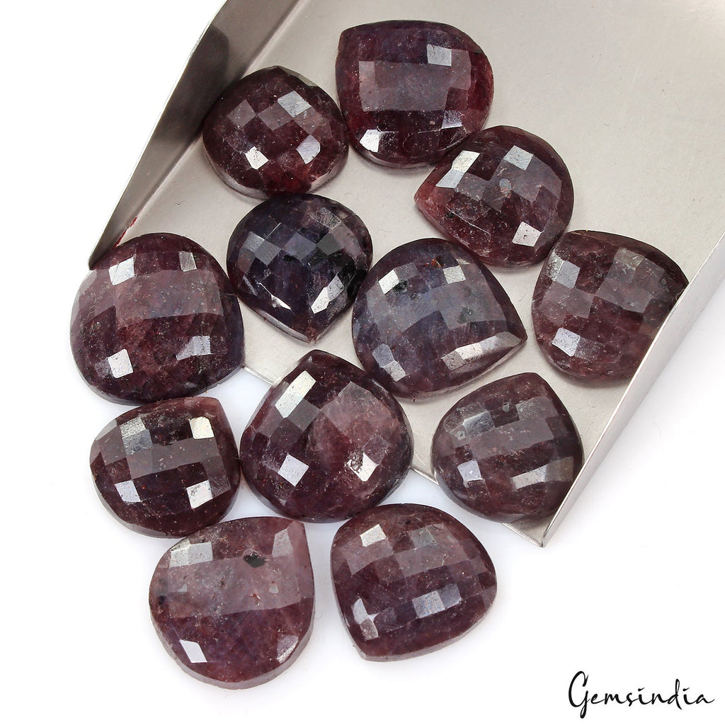 365 Ct Natural Red Blue Sapphire Pear Checker Cut Flat Back Loose Gemstones 12Pc