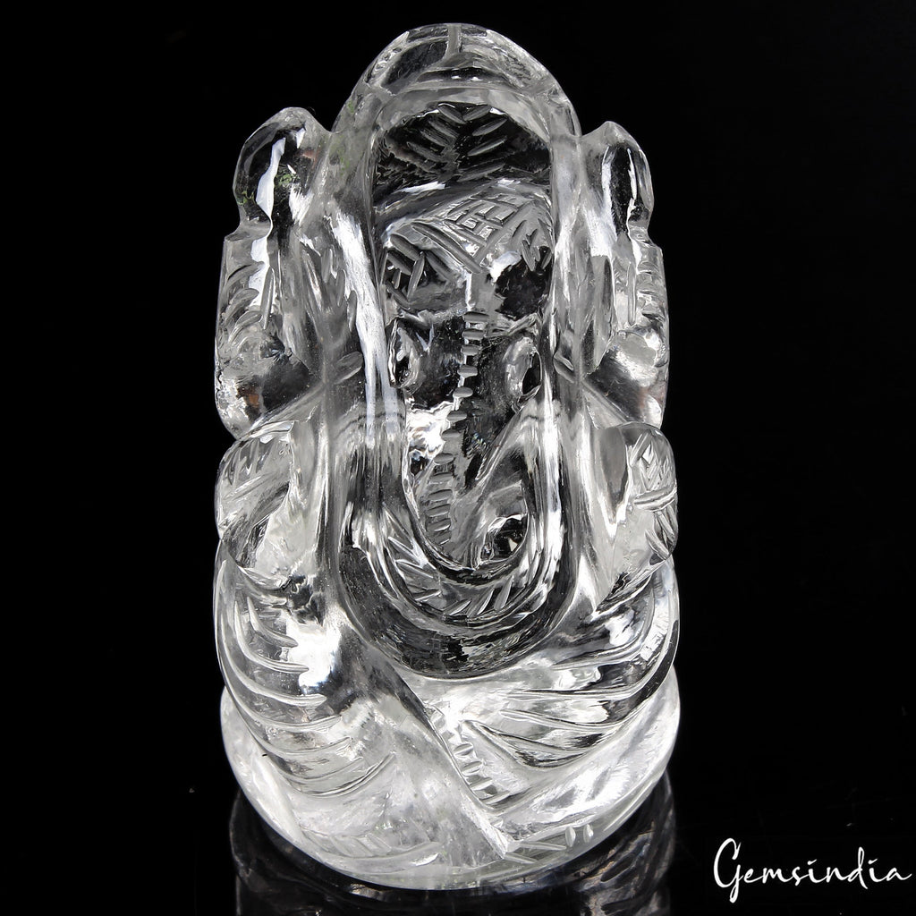 400Ct Natural Untreated White Quartz Hand Carved Ganesha Sculpture Stone Artwork