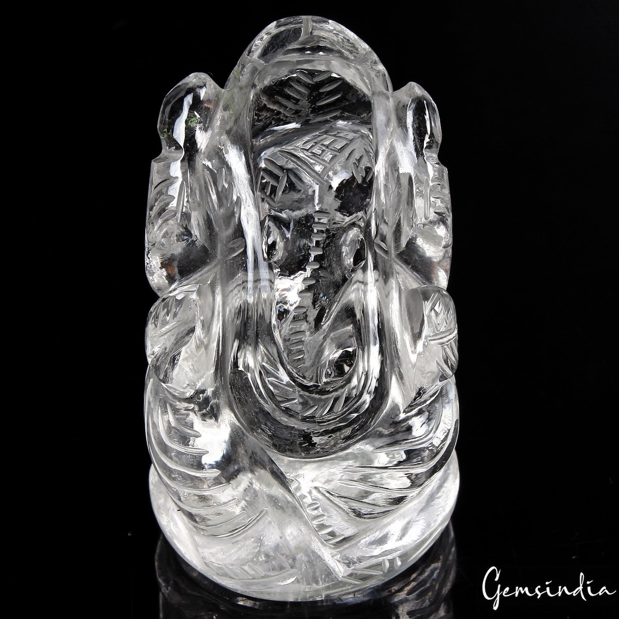 400Ct Natural Untreated White Quartz Hand Carved Ganesha Sculpture Stone Artwork