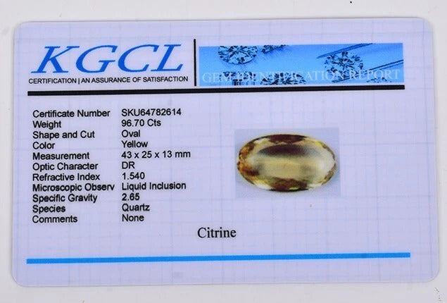 Citrine Loose Gemstone, Untreated, Yellow — 43x25x13 mm, 96.70 Ct, Brazil