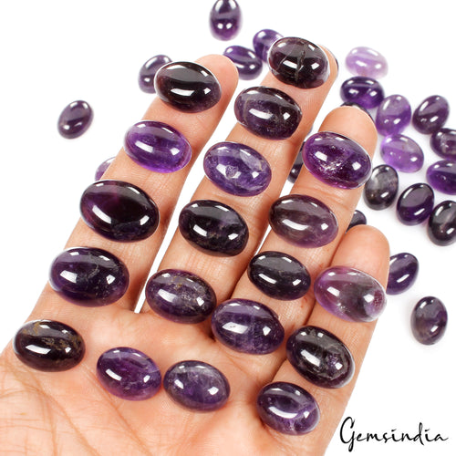 Amethyst Lot, Cabochon, Oval Cabochon, Untreated — 50 Pieces, 15mm to 20mm, 600 Ct, Brazil