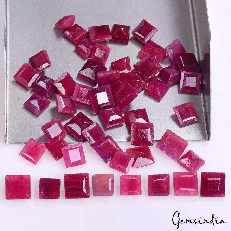50 Pcs/6-9mm Natural Pink Red Ruby Princess Square Cut Ring Size Loose Gemstones