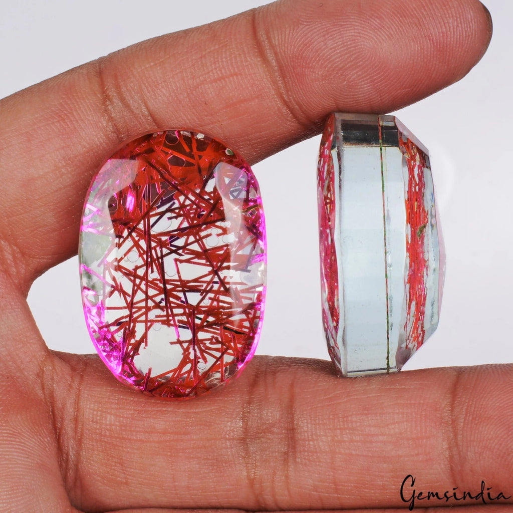 680 Ct Large Multicolor Hydro Rutilated Quartz Oval Cut Loose Stone 28mm-33mm