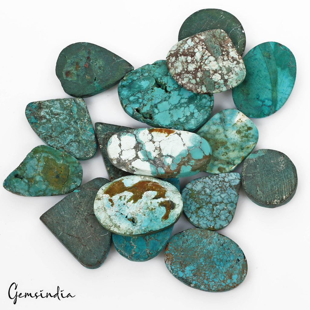 690 Ct/16 Pcs Natural Blue Arizona Spider Web Turquoise Mix Cab Loose Gems Lot