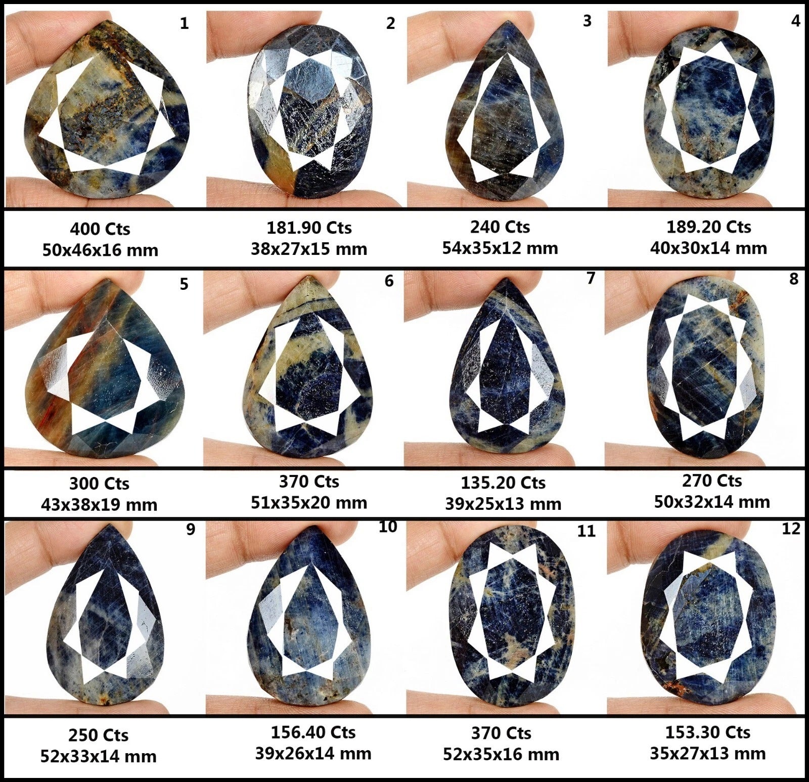 Sapphire Lot, Loose Gemstone, Untreated, Blue Black — 12 Pieces, 32mm to 54mm, 3016 Ct, Madagascar