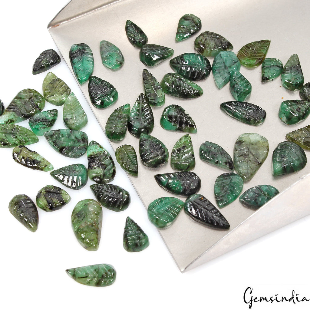 88.40 Ct/51 Pc Natural Green Brazilian Green Emerald Pear Leaf Carved Loose Gems