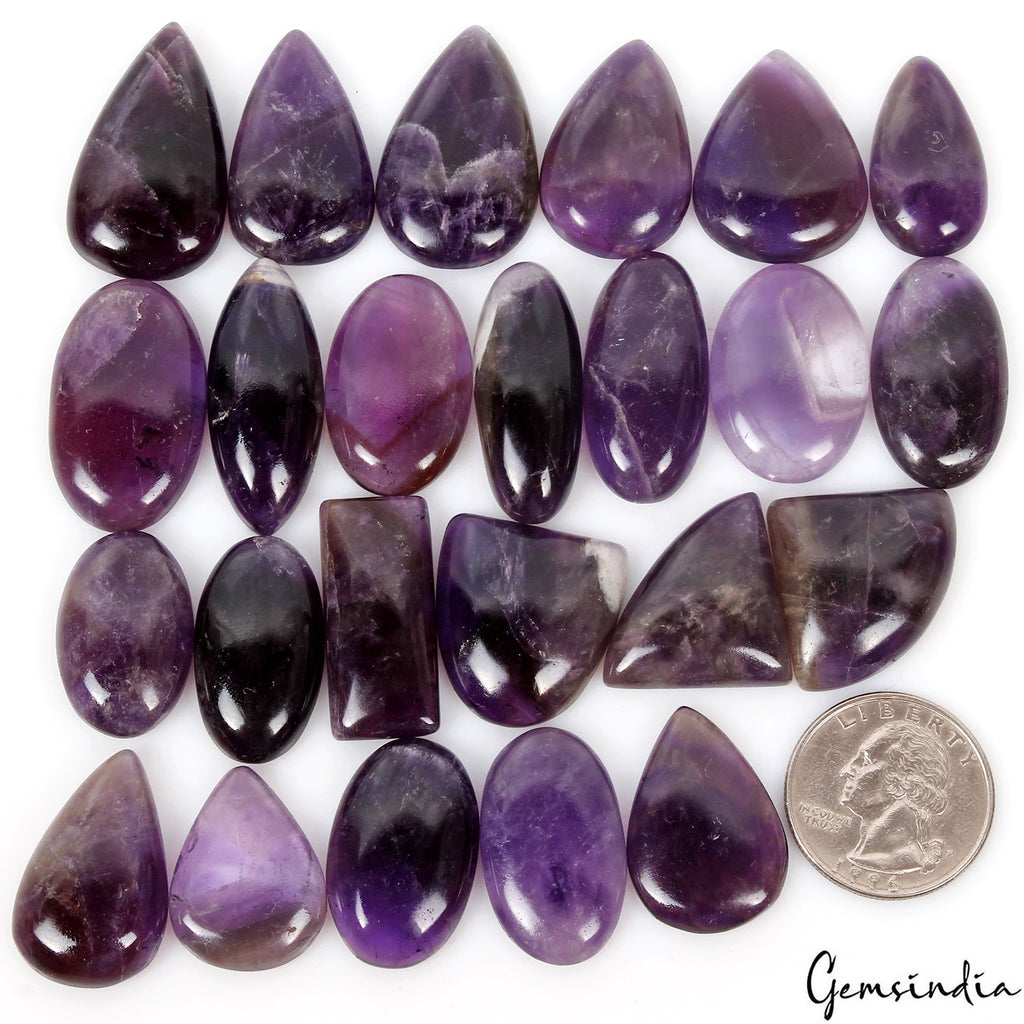 24 Pcs Natural Purple Amethyst 23mm-33mm Mix Cabochon Untreated Loose Gemstones