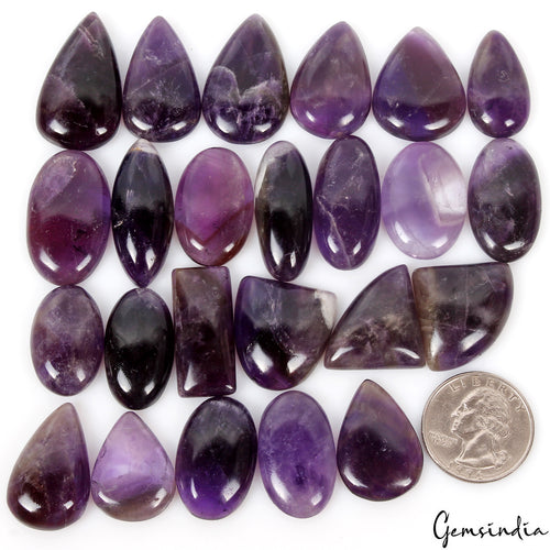 Amethyst Lot, Cabochon, Untreated, Purple — 24 Pieces, 23mm to 33mm, 580 Ct