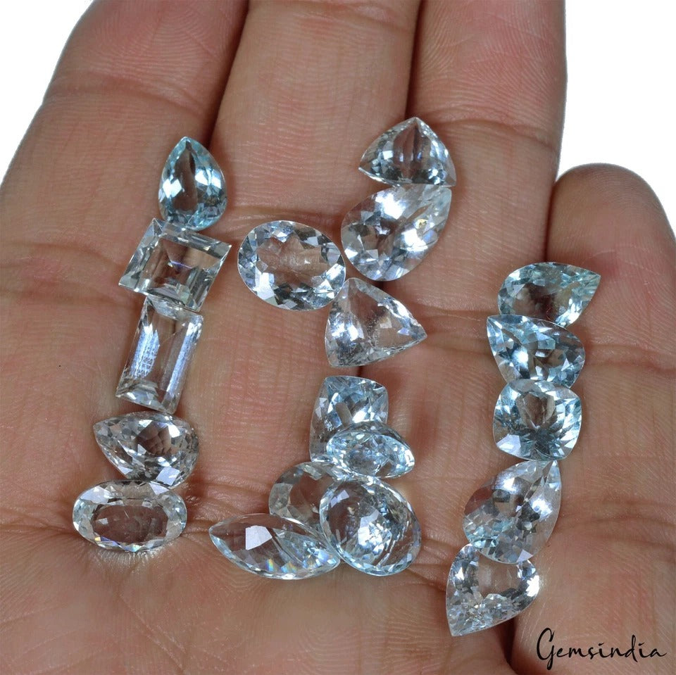 Natural Blue Aquamarine Mix Cut 8mm-12mm Loose Jewelry Making Gemstones~38 Cts