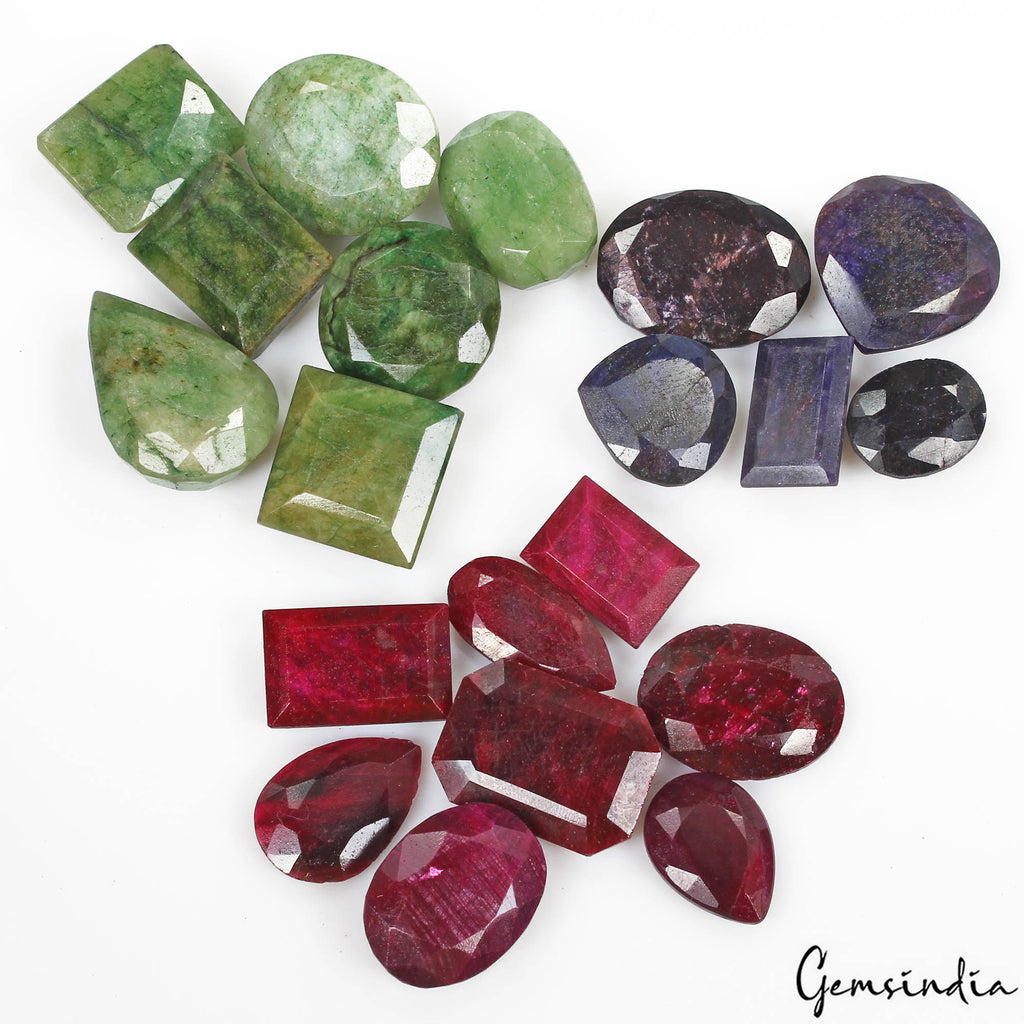 730 Ct/20 Pcs Natural Multi Color Emerald Ruby Sapphire Mixed Cut Loose Gems Lot