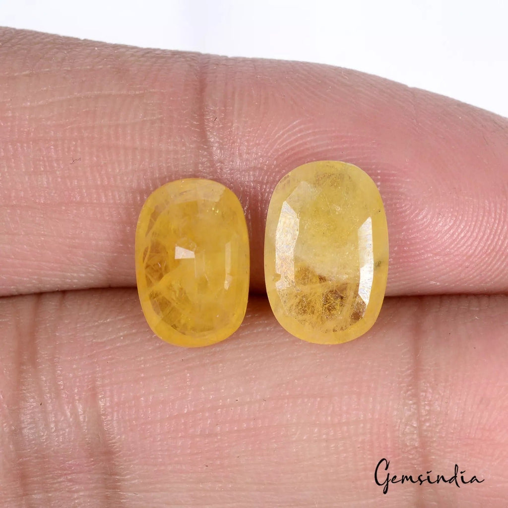 Certified 8 Ct/2 Pcs Natural Untreated Ceylon Yellow Sapphire Oval(Pukhraj) Gems