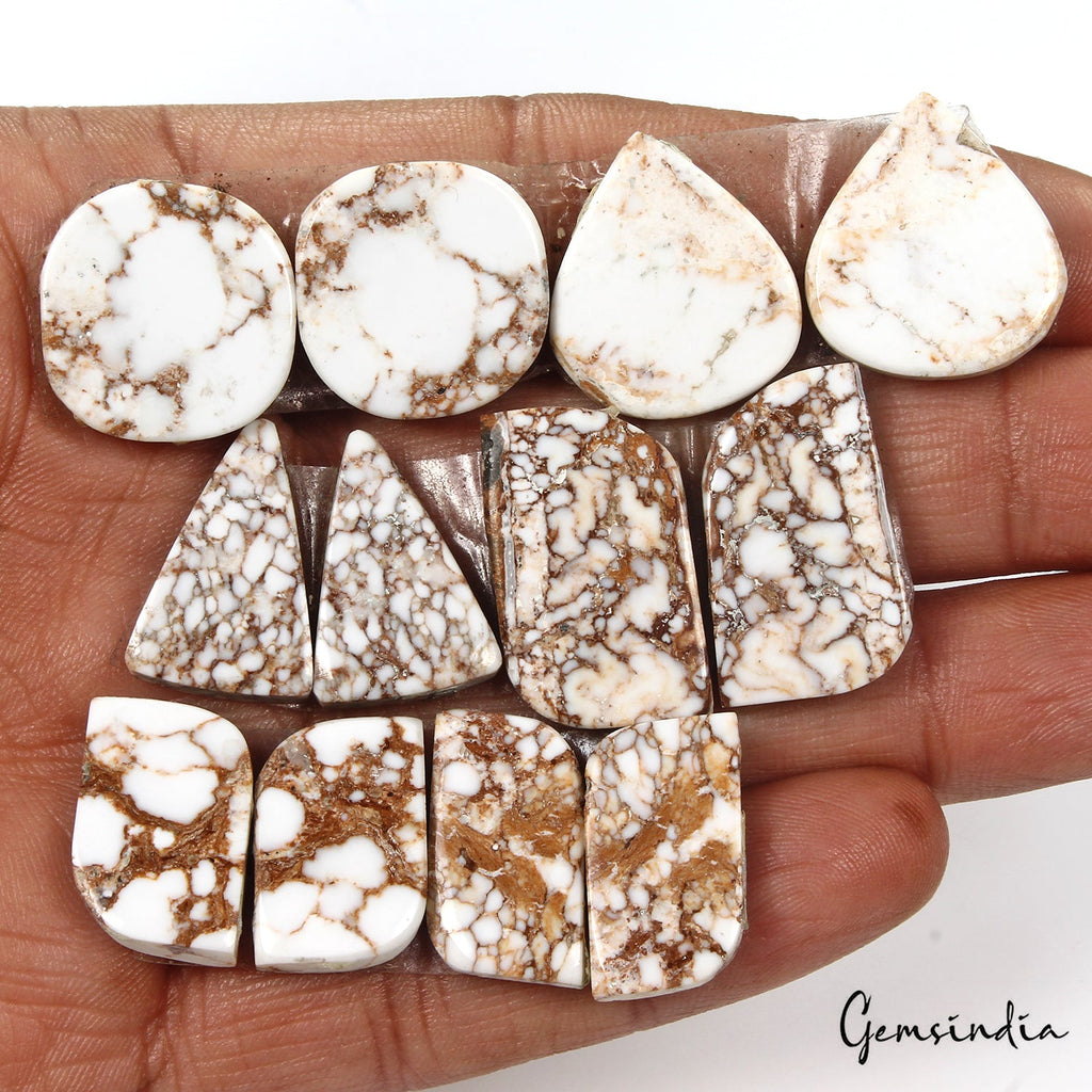 160 Cts/12 Pcs Natural Buffalo White Brown Turquoise Mix Cab Loose Gems 6 Pairs