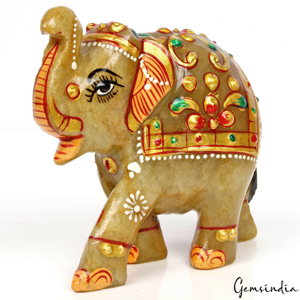 Aventurine Elephant Figurine, Gold — 81x60x30 mm, 740 Ct