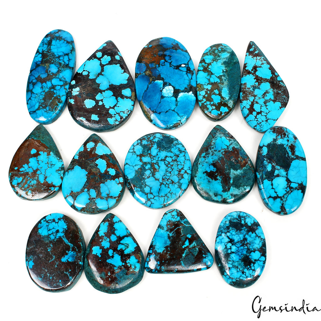 460 Ct Natural Blue Spiderweb Turquoise Mix Cut Loose Gemstone Arizona Lot 14 Pc