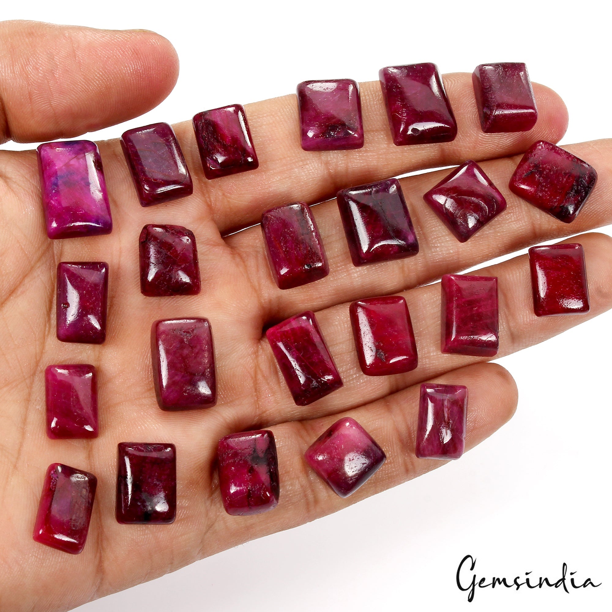 23 Pcs Natural Ruby 11-18mm Cushion Cabochon Red Loose Gemstones Ring Size
