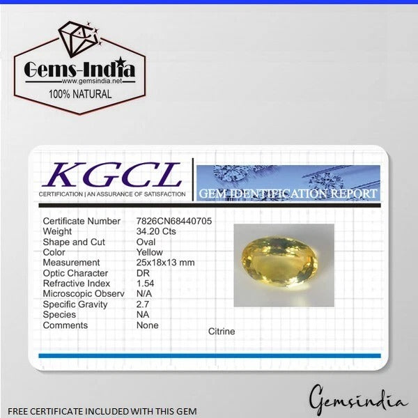 Citrine Loose Gemstone, Oval Faceted Cut, Untreated — 25x8x13 mm, 34.20 Ct, Brazil