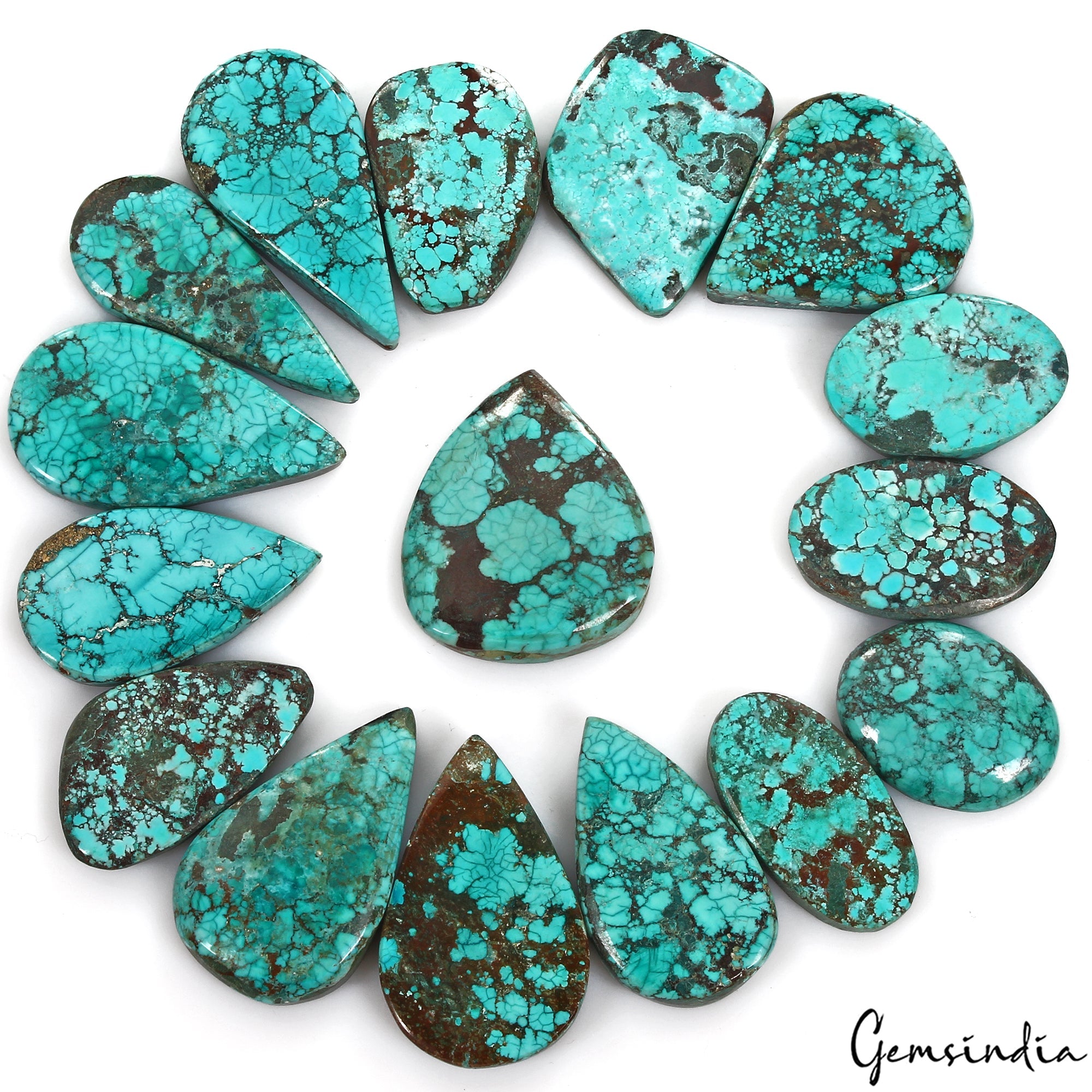 490 Cts/16 Pcs Natural Green Arizona USA Spiderweb Turquoise Pear Cab Loose Gems