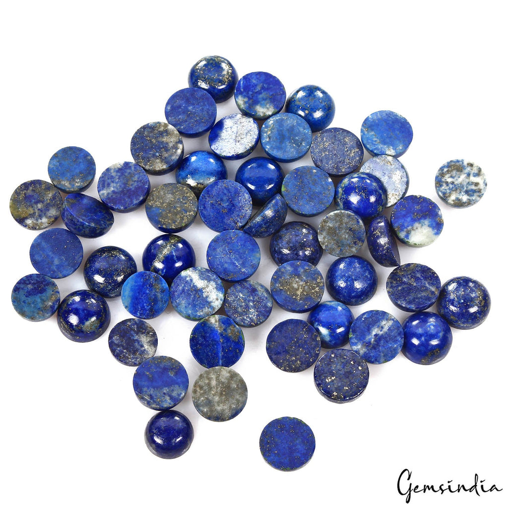 200 Cts/50 Pcs Natural Blue Gold Pyrite Lapis Lazuli Round Cab Gems For Jewelry