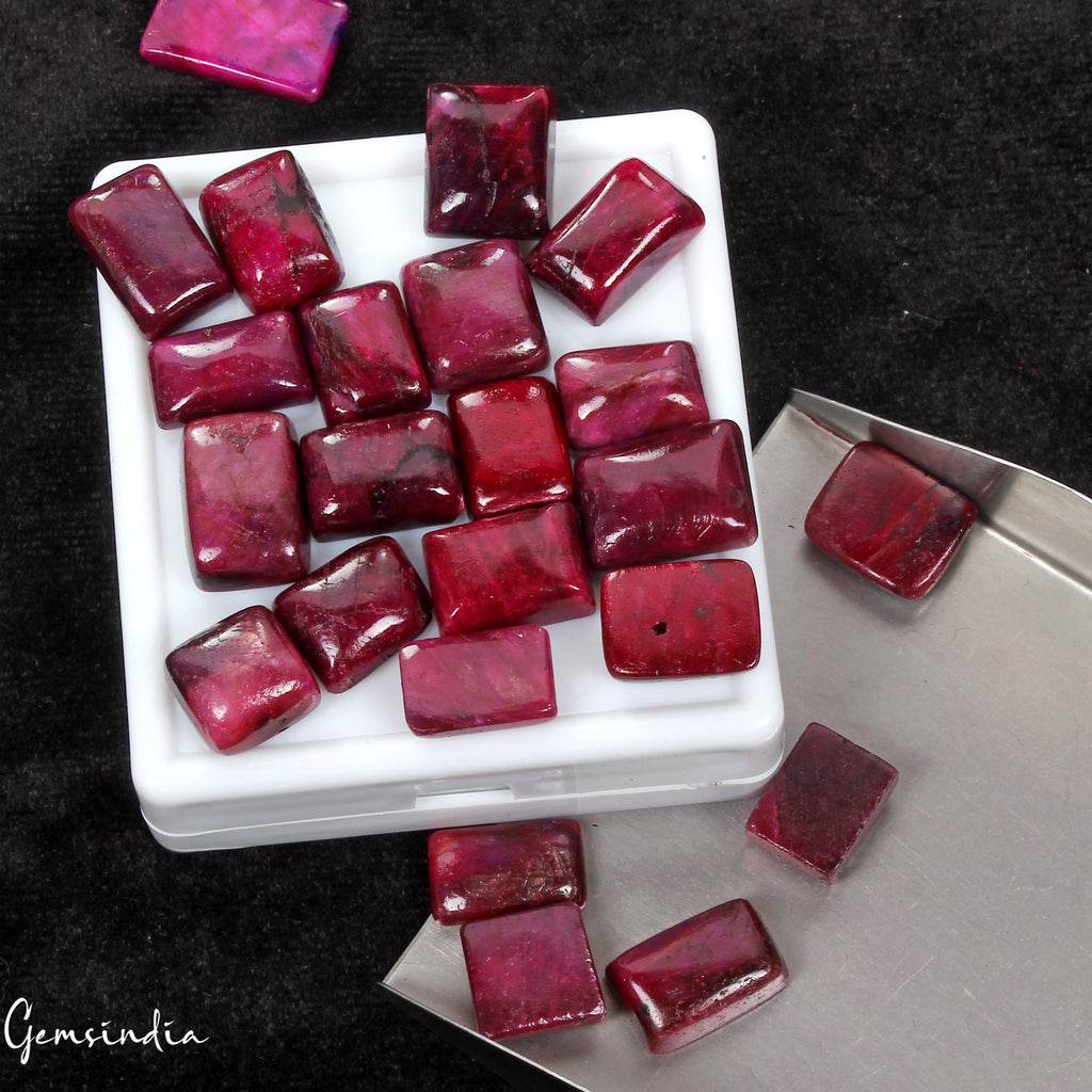 23 Pcs Natural Ruby 11-18mm Cushion Cabochon Red Loose Gemstones Ring Size
